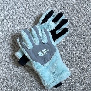 The North Face Aqua and Black Fleece Gloves